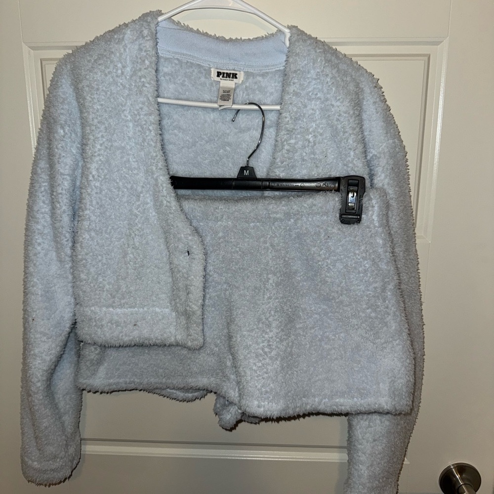 PINK Victoria's Secret Plush Sherpa Cropped Jacket and shorts